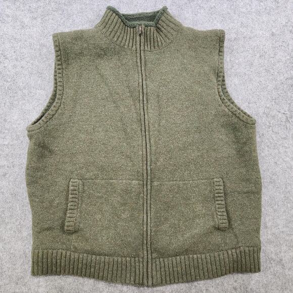 LL Bean Sweater Vest Mens XL Green 100% Lambs Wool Sherpa Fleece Lined Full Zip - Picture 2 of 12